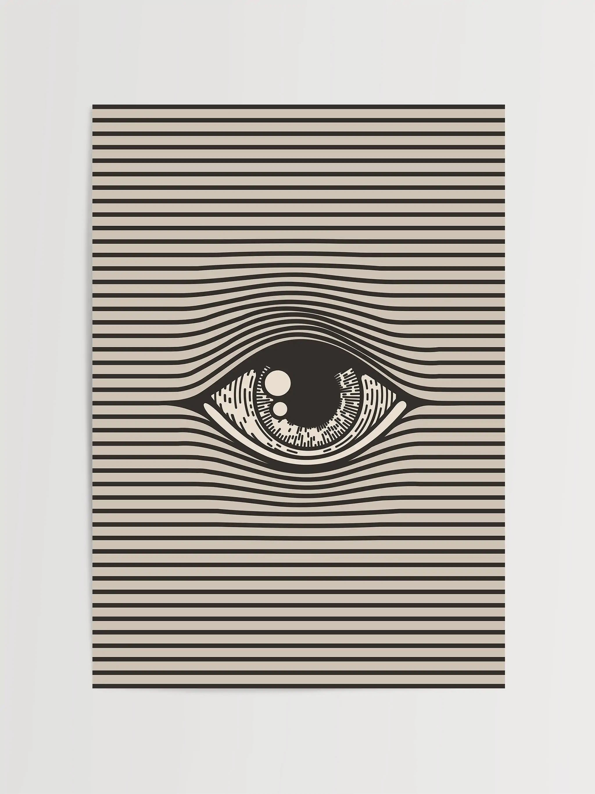 Abstract eye illustration with warped horizontal lines creating a striking optical illusion